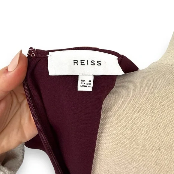 Reiss Burgundy Wrap Midi Dress Size 4 Classic Professional Designer - Picture 7 of 8
